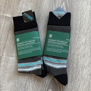 Lot of 2 - Men’s Striped Black and Gray Socks